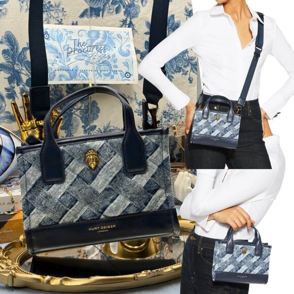 🆕 KURT GEIGER LONDON 🧿 NWOT XS Kensington Square Shopper Tote, Bleached Denim - Picture 1 of 16